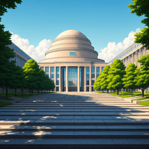 MIT university campus view with futuristic architecture and green landscaping